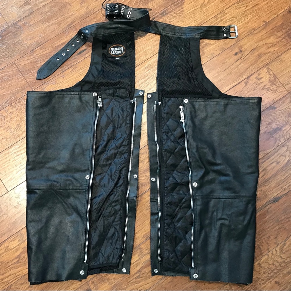 Men’s motorcycle riding chaps black leather